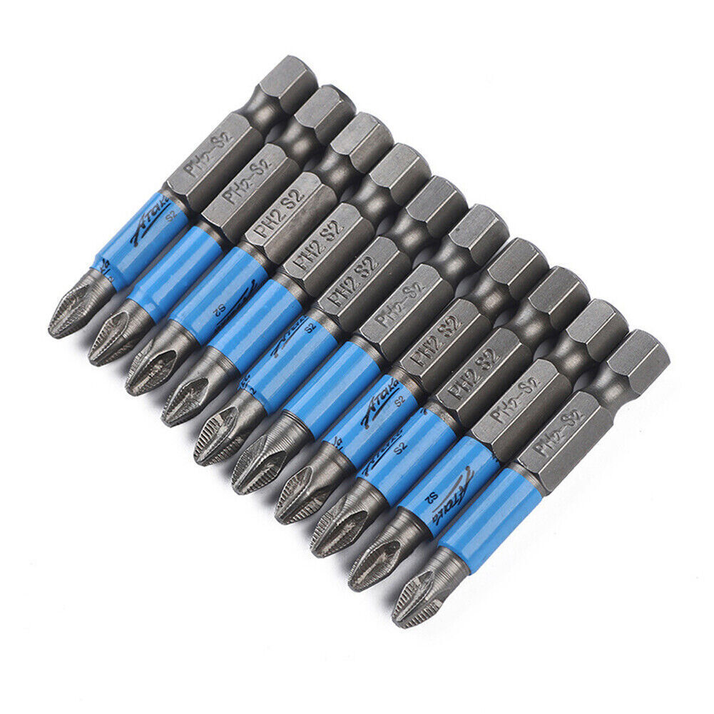 10-Piece 1/4” Hex Shank Magnetic PH2 Phillips Screwdriver Bits – Anti-Slip Grip