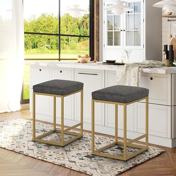 2x Grey Gold 24" Kitchen Bar Stools Chair - Image 2 of 4