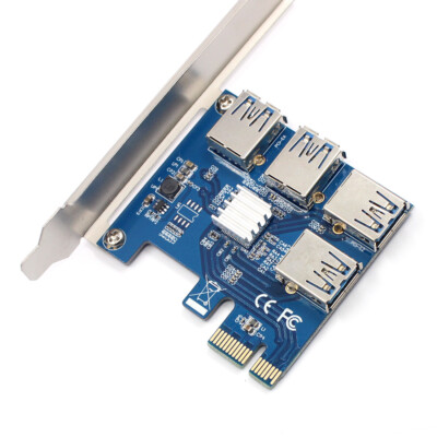 PCIE PCI-E Riser Card 1x to 16x 1 to 4 USB 3.0 Slot Adapter For Bitcoin Mining