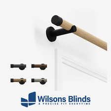 Curtain Pole - Wood-Effect Metal Eyelet - Matt Black End Cap Finial - 28mm