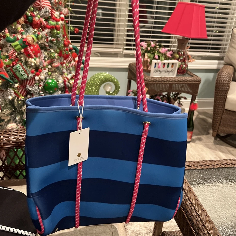 Bolso de Mano Kate Landry Neopreno en Rayas Azules ¡Nuevo Bolso de Playa! Hermosos colores! Foto 3 de 4