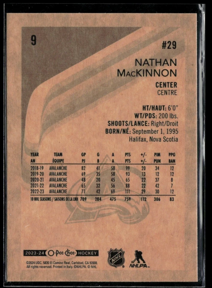 2023-24 O-Pee-Chee Retro Nathan MacKinnon #9 - Image 2 of 2