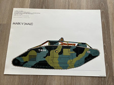 large vintage 1970s colour print of  a mark v ( male ) tank from ww1