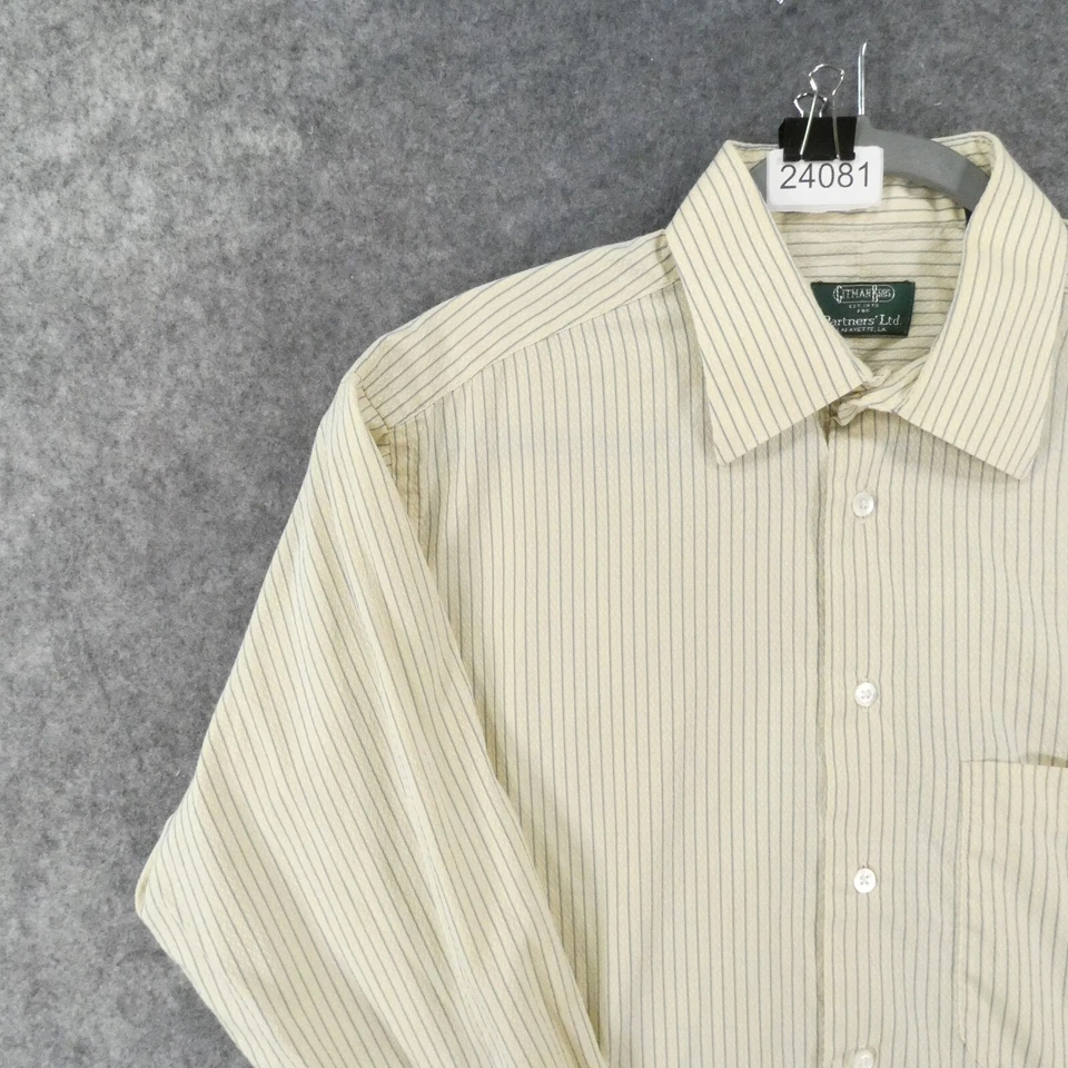 Vintage Gitman Bros Shirt Men 16-32 Long Sleeve Yellow Blue Striped USA - Image 3 of 4