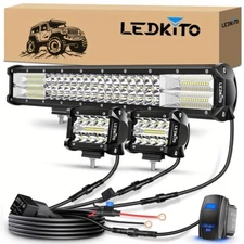 20inch LED Light Bar Spot Flood Combo +4" Pods Offroad For Jeep Truck SUV+Wiring