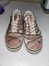 VANS Sandy Liang Rivington Pink Velvet Old Skool Shoes Size M4.5 W6 Chained