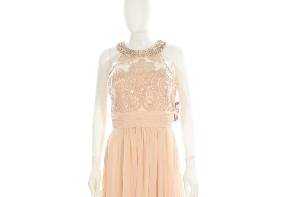 Vince Camuto 197601 Mujer Lentejuelas Encaje Gasa Vestido de Noche Rosa Melocotón Talla 6 Foto 2 de 4