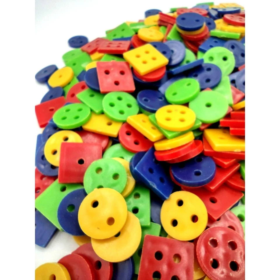 Button Lot Primary Color Vintage 1980s Plastic Squares Circles Crafts 11 Ounces+ - Image 4 of 4