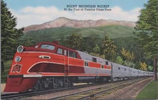 Postcard Rock Island Railroad Train Rocky Mountain Rocket Foot Pike's Peak 