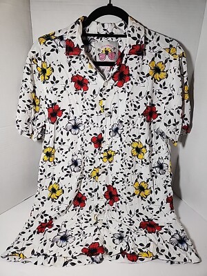 Good Vibes Hawaiian Aloha Size Medium Shirt White Floral Birds Life Is A Beach