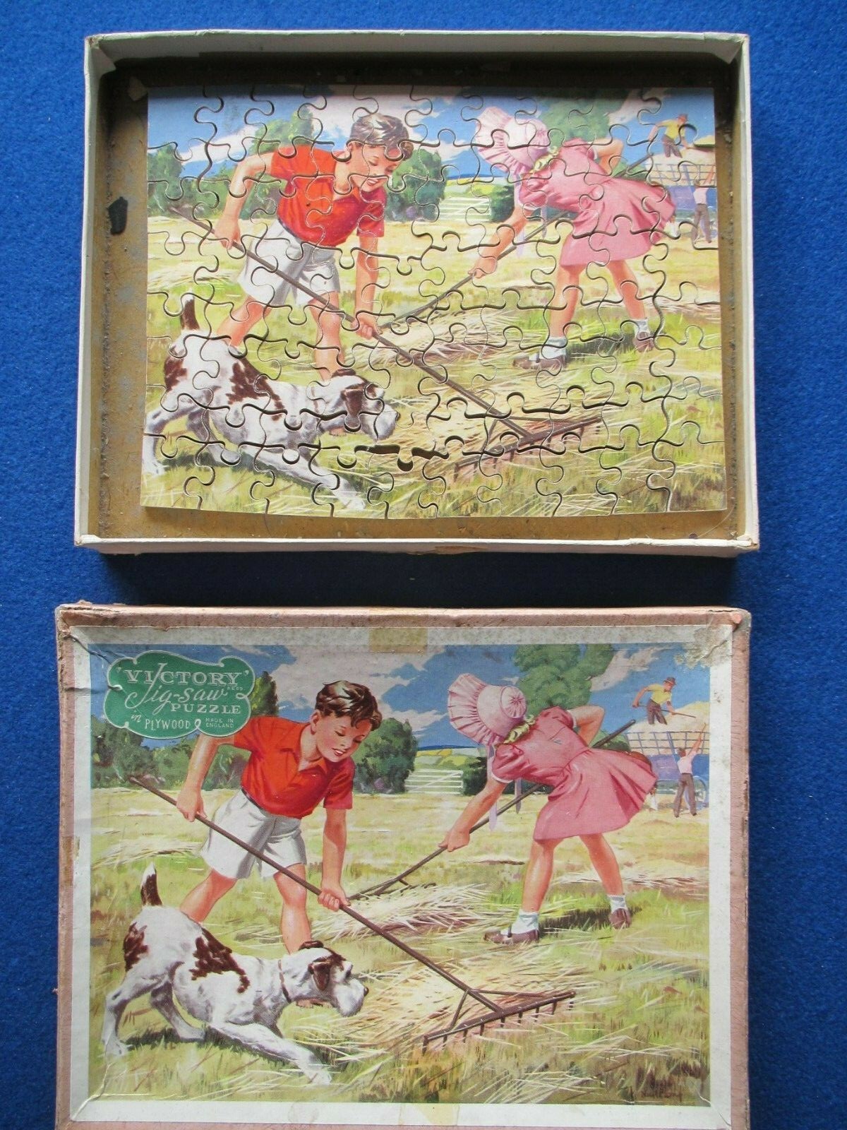 Vintage VICTORY Plywood Jigsaw Puzzle ' Harvest Time ' 75 Pieces 1950's
