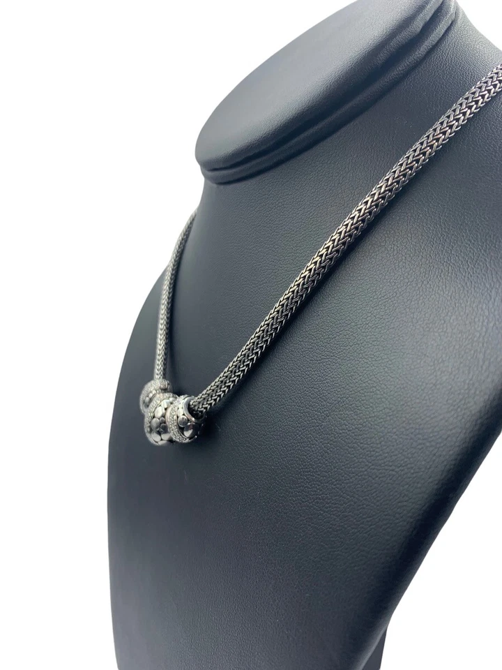 Collar John Hardy 3 Puntos Deslizadores Diamantes Eslabón Bizantino Plata 925 Oro 18k Foto 3 de 4