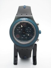 Swatch Irony Diaphane Unisex Blue Black Chronograph Dial Silicone Band Watch