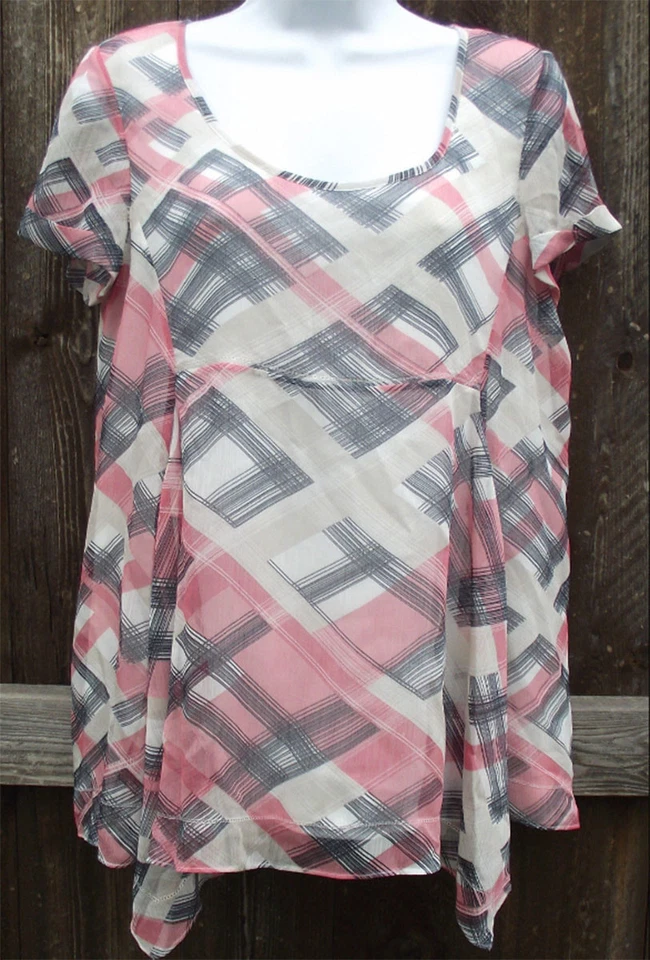 BLUSA INFORMAL MANGA GORRA POLIÉSTER MULTI GEOMÉTRICO BEIGE ELLEN TRACY S M NUEVA Foto 4 de 4