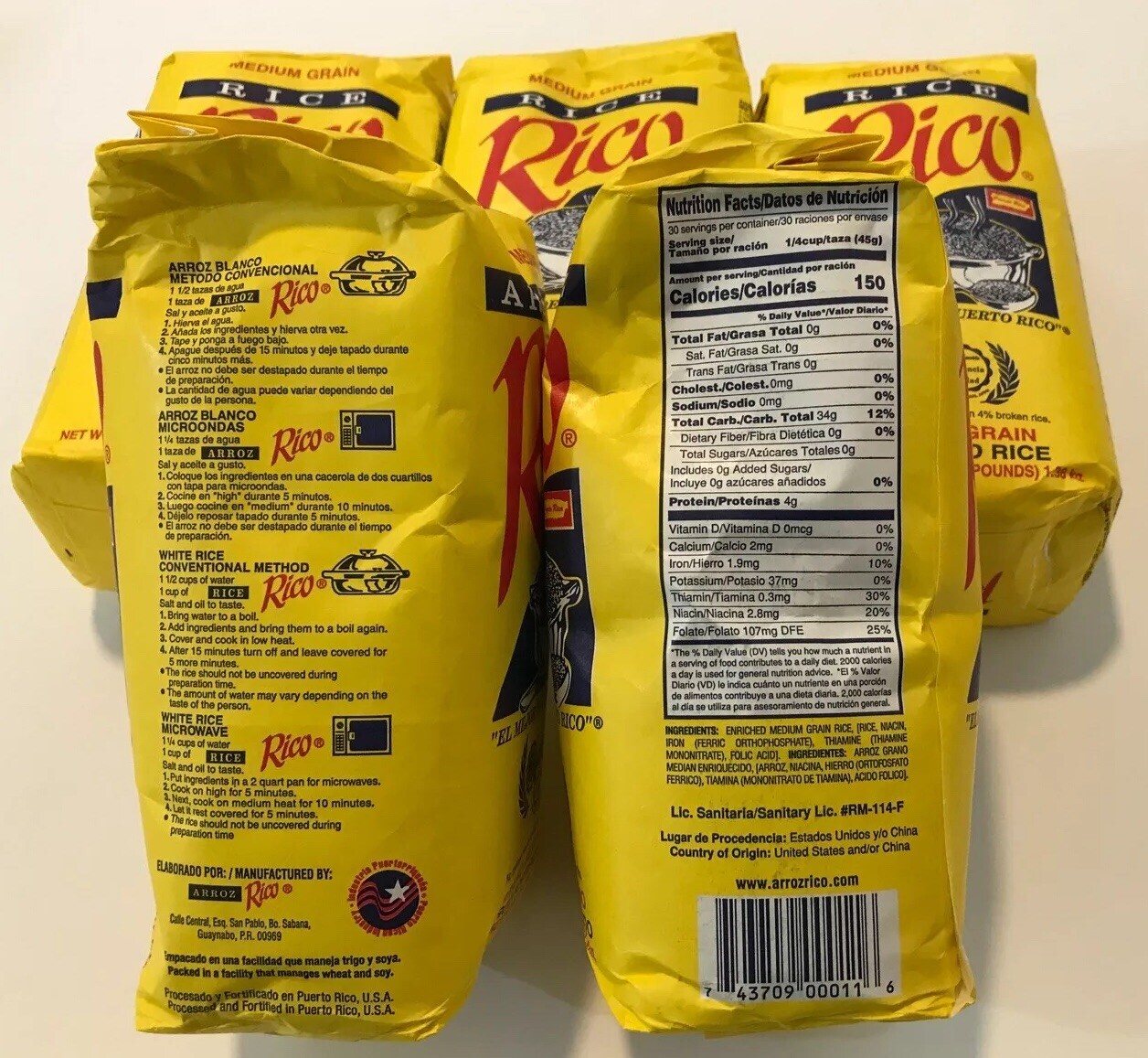 Arroz Rico Grano Mediano, Puerto Rican Rice 5 Bags X 3 lb each. 