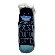 Super Soft Warm Cozy Fuzzy Fleece Lined Winter Slipper Grip Socks Blue Coffee
