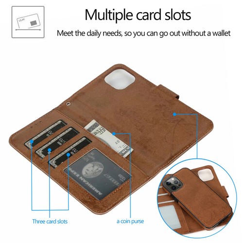 Funda tipo billetera extraíble de cuero con tapa para iPhone 16e/15/14/13/12/11 XR SE 8 - Imagen 9 de 38