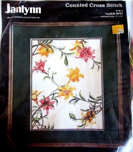 JANLYNN-Yuzen-Mist-SEALED-Counted-Cross-Stitch-Kit-Flowers-74-1-VINTAGE-1986
