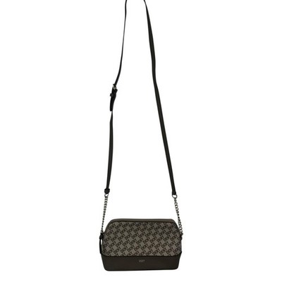 DKNY Light Khaki Tan Brown Signature Logo Gold Chain Crossbody