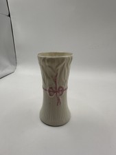 Beleek Demitasse Typha Vase Pink Ribbon Irish Porcelain 