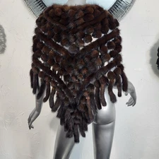 NWT~$424~BROWN RANCH GENUINE REAL MINK FUR TAILS STOLE CAPE WRAP SHAWL COAT