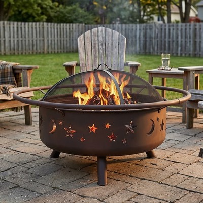 Cosmic 42'' Large Fire Pit for Outside Wood Burning, Round, Metal by Sunnydaze