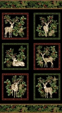 Benartex - Winter In The Pines Blocks - Black Quilting and Crafting Fabric Panel