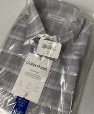 CALVIN KLEIN Men Wrinkle Free Stretch Dress Shirt Regular L 16-16.5 PURPLE PLAID