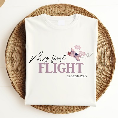 Personalisiertes rosa Flugzeug Mein erster Flug T-Shirt