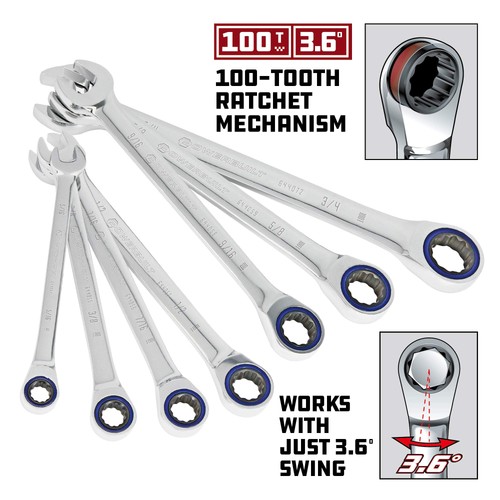 Powerbuilt 7 Piece 100 Tooth Sae Ratchet Wrench Set Premium Chrome Vanadium - Picture 3 of 6