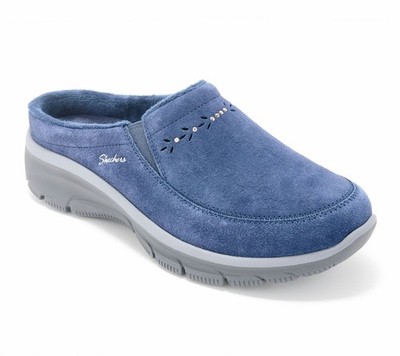 Skechers Easy Going Water-Repellent Studded Suede Clogs Navy 9/M New