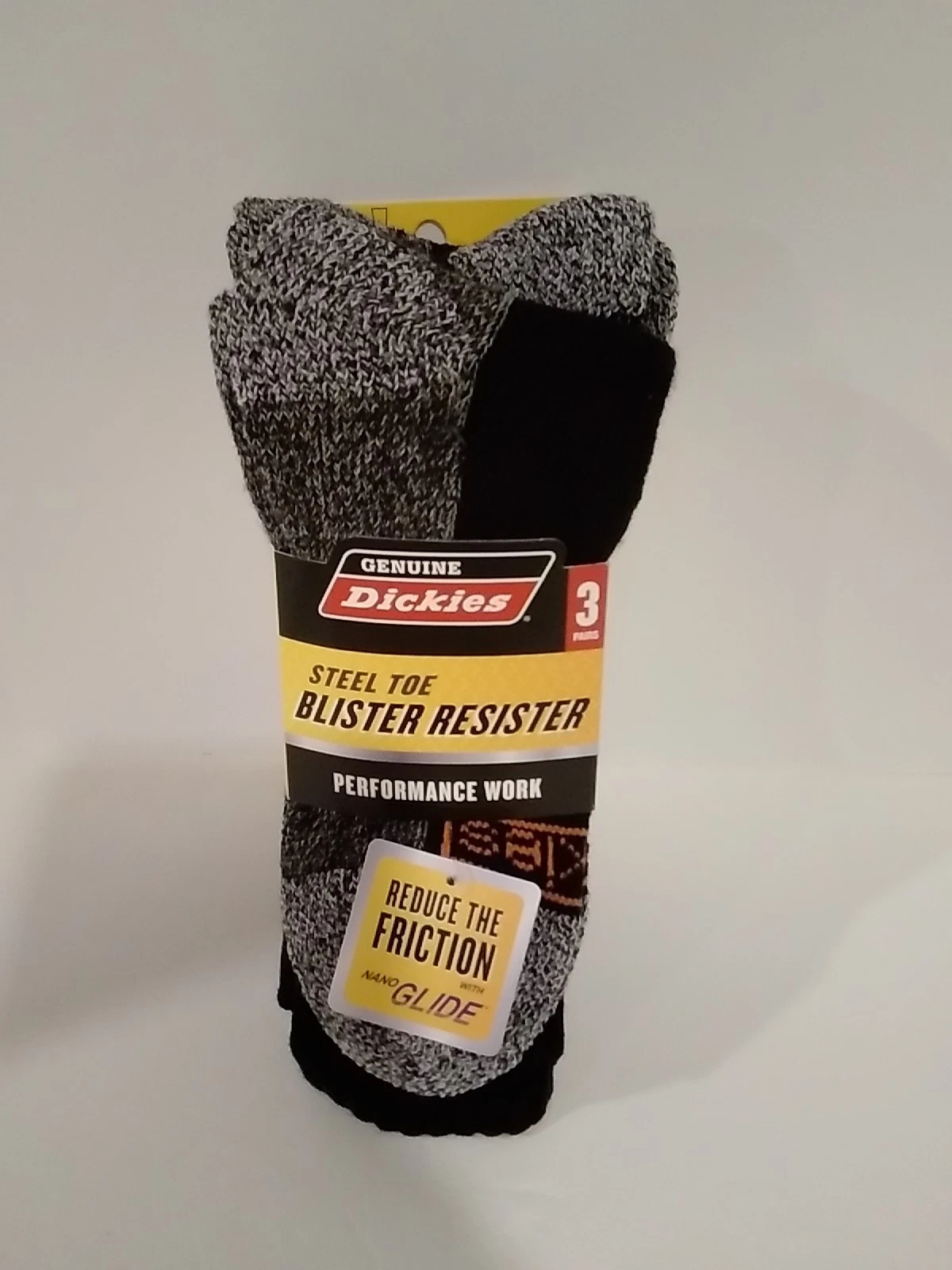 Dickies Mens Steel Toe Blister Resister Socks 3 Pk Nano Glide Black Size 6-12