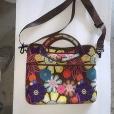ie Laptop Computer Messenger Travel Bag Brown Floral Colorful Blue Interior