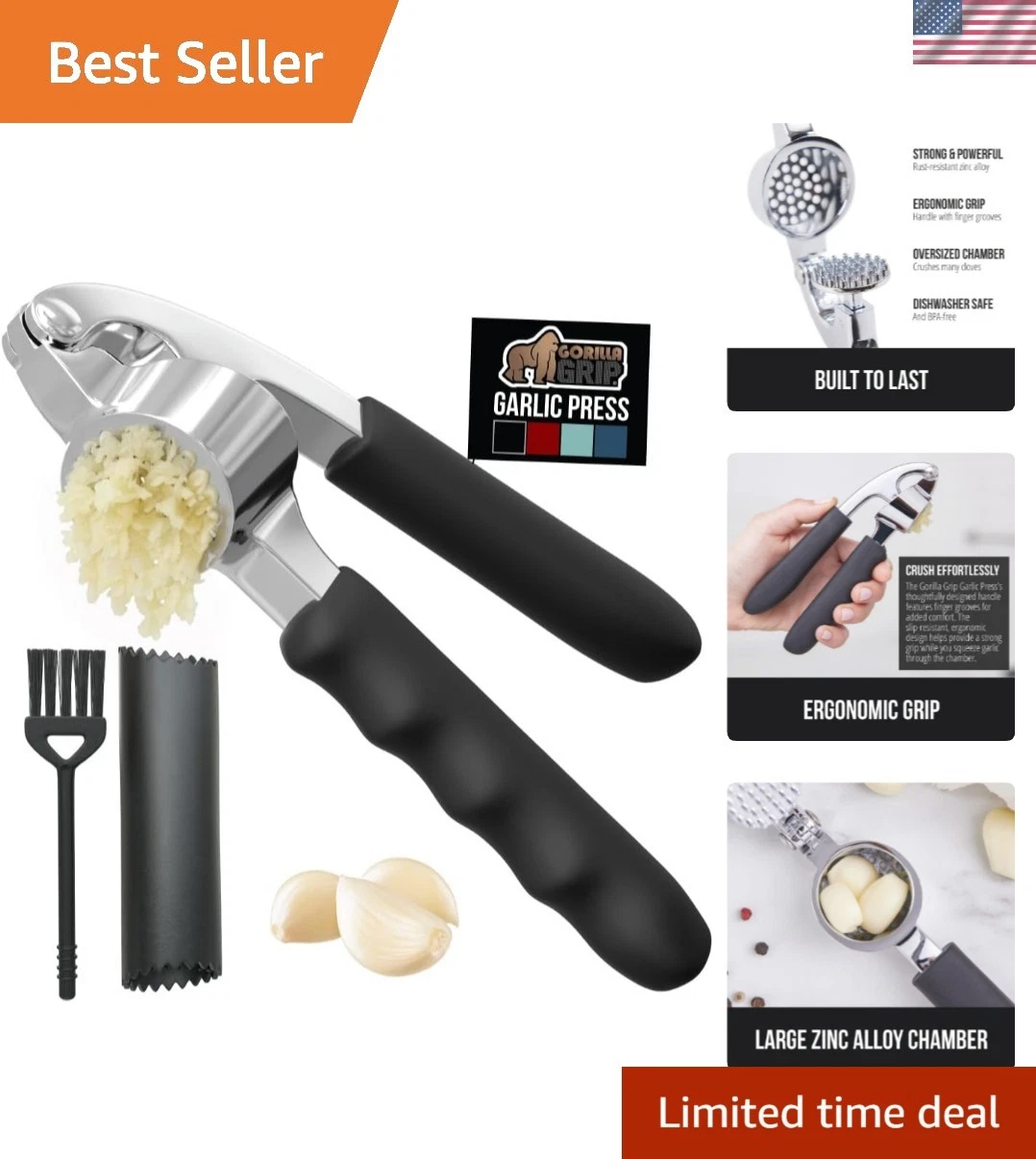 Garlic Press and Peel Set, Heavy Duty Mincer Tool, Large Ergonomic Handle, Ea...
Opens in a new wind