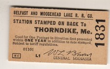 Railway ticket USA: Belfast & Moosehead Lake R R Thorndike Me