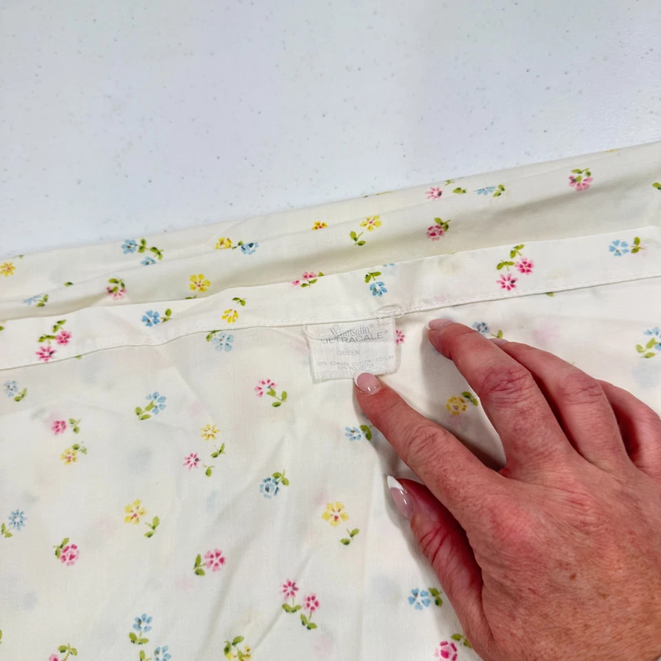 vintage wamsutta queen flat sheet multi colored floral small all over blend mcm - Image 3 of 4