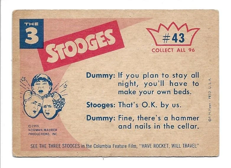 1959 FLEER 3 STOOGES CARD #43 "NO DOWN PAYMENT" - VG CONDITION - Image 2 of 2