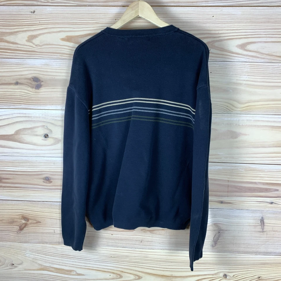 Y2K Structure Sweater XL Striped Pullover V Neck Blue 90s Skater Surf - Image 2 of 4