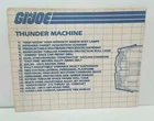 GI Joe Vehicle THUNDER MACHINE BLUEPRINTS 1986 Original Instruction Sheet