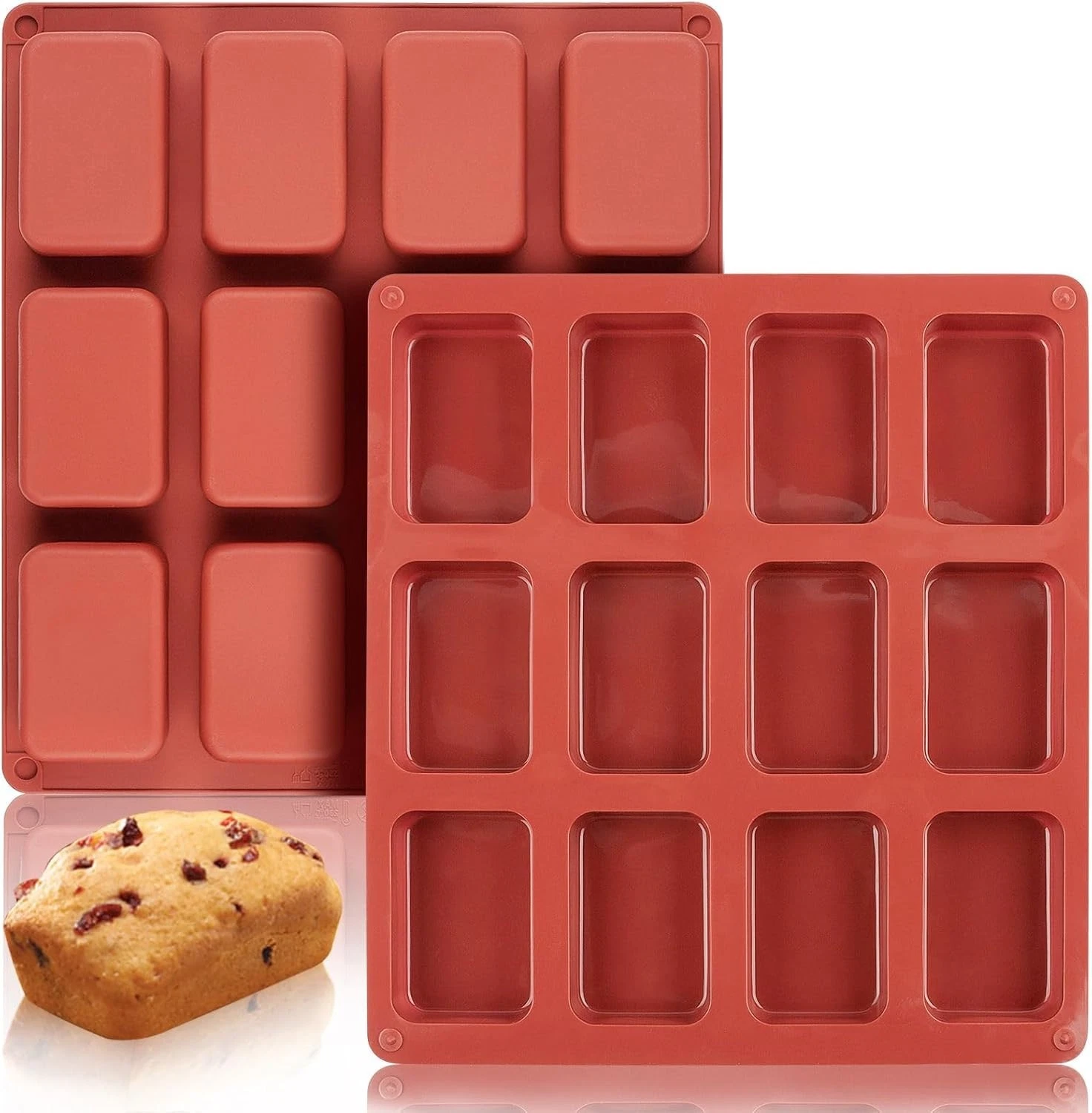 2 Pack Silicone Mini Loaf Pan 12 Cavity Bread Brownie Non-Stick Baking Molds