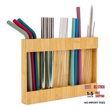 Bamboo Straw Holder Organizer with Compartments for Kitchen - AURA