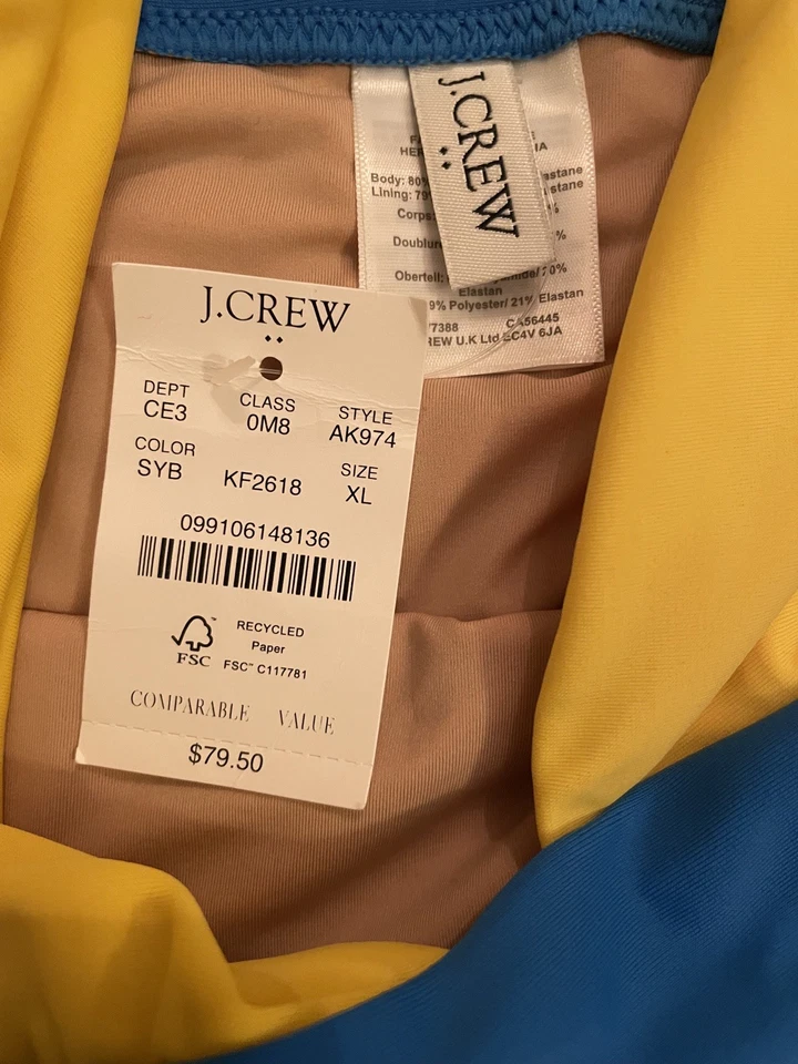 J. Traje de baño Crew Halter de una pieza azul amarillo bloque de color cuello GRANDE USADO EN EXCELENTE ESTADO Foto 4 de 4