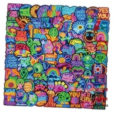 120PCS Neon Mental Health Stickers Gifts for Teens Adults, Neon-Mental Health