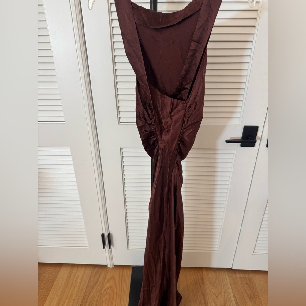 Reformation Casette Silk Dress, Mahogany Brand New image 8