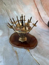 Vintage Miniature Sword Set with Brass Stand — Handcrafted Middle Eastern Decora