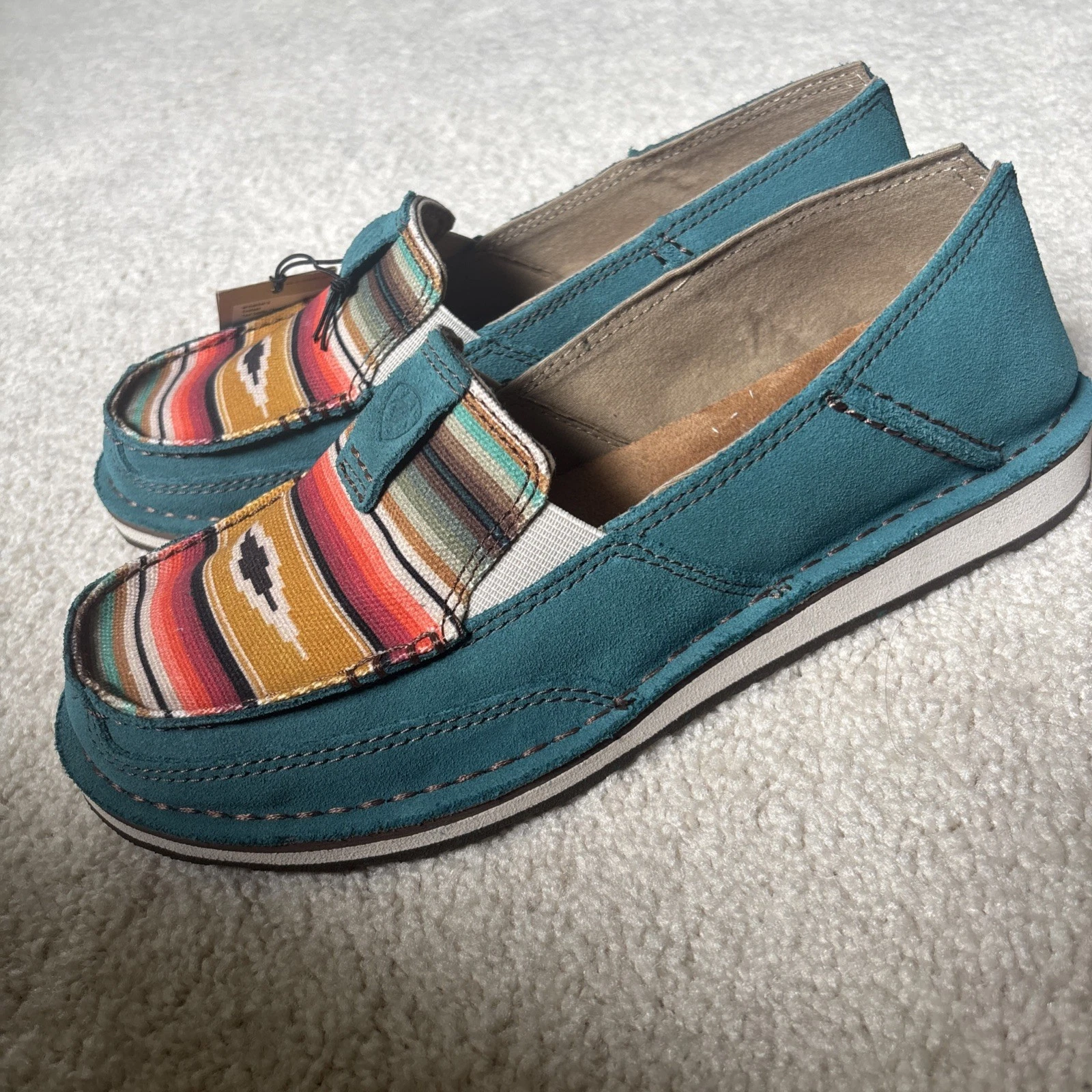 ARIAT Women's Cruiser Boat Shoe Teal Suede/Turq Serape Southwestern Sz 8 NEW