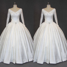 Abiti da sposa vintage pizzo applicazioni maniche lunghe retrò abiti da ballo