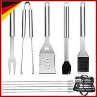 Grillbesteck-Set Edelstahl 10-Teilig Mit Tragetasche Bbq Grillwerkzeug Garten