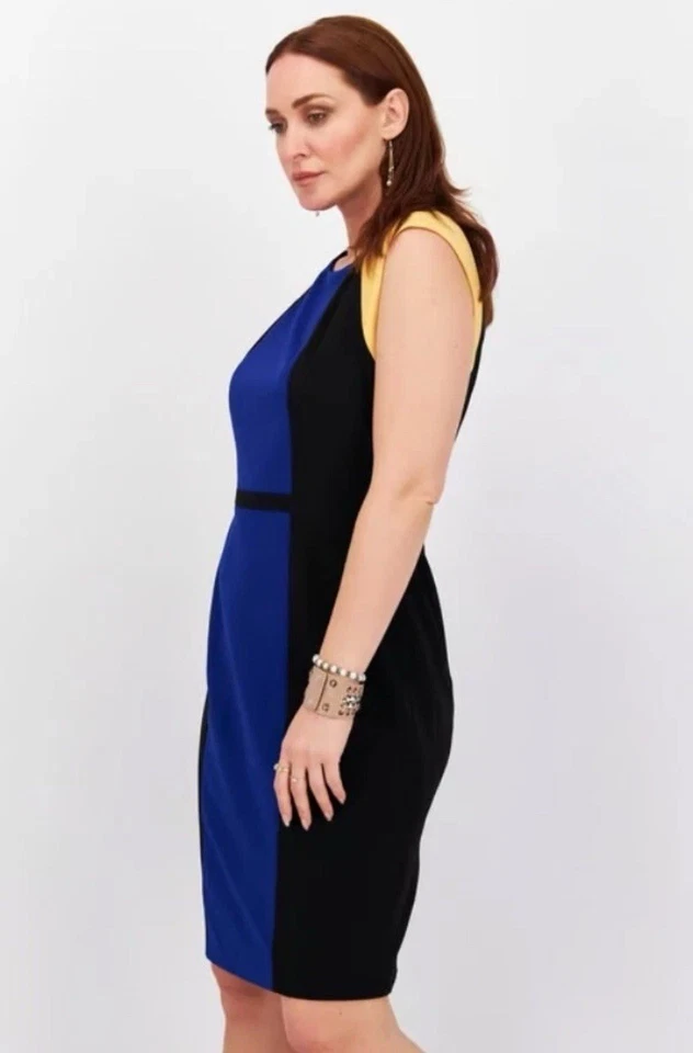 Kasper Women's Gold/Black/Royal Blue Colorblock Sheath Dress, Size 12 - Image 2 of 3