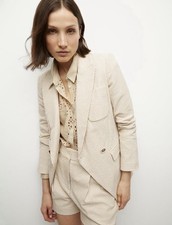 Veronica Beard Beige White Stripe Double Breasted Lined Blazer Jacket Women 10